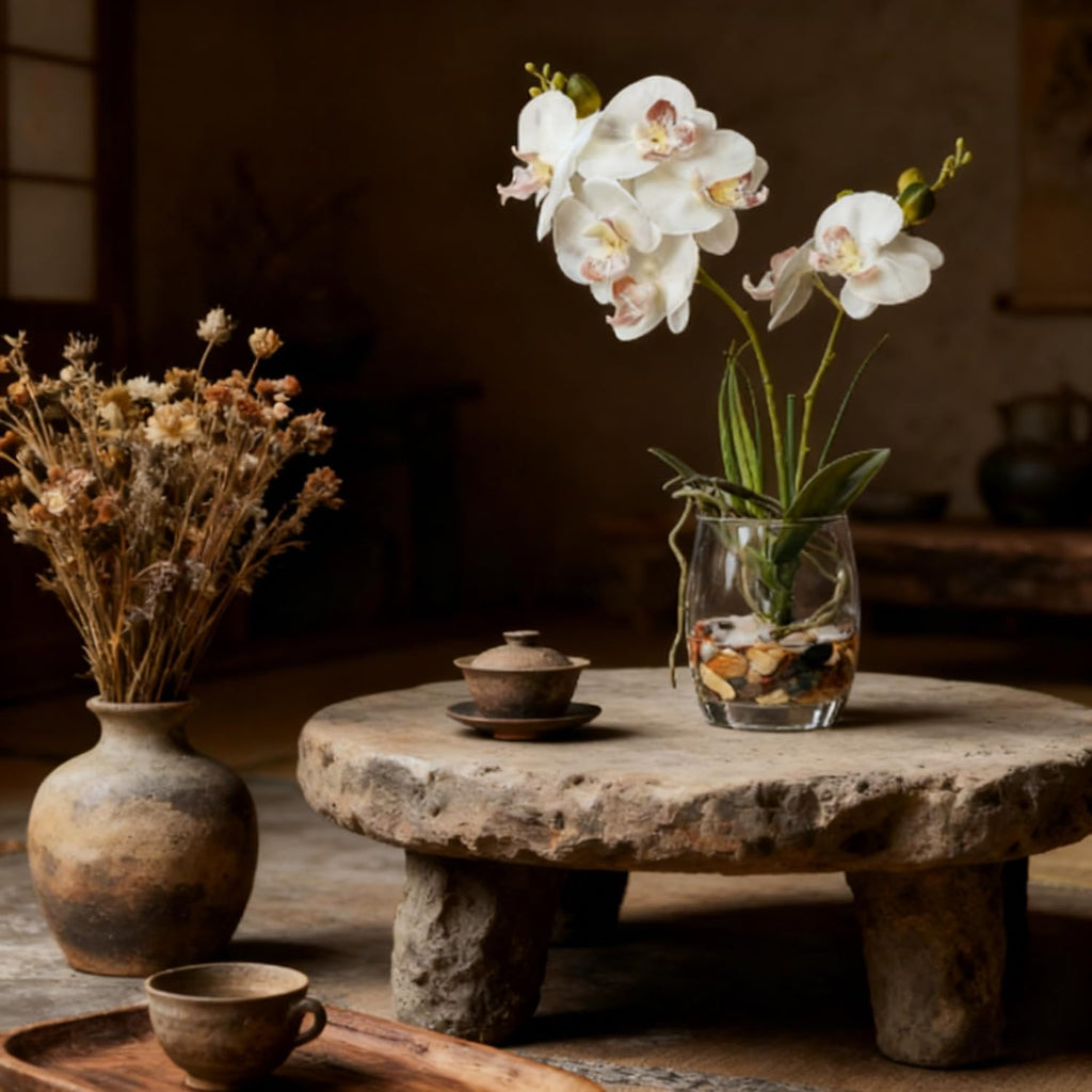 14.5" Artificial White Orchid Centerpiece in Glass Vase