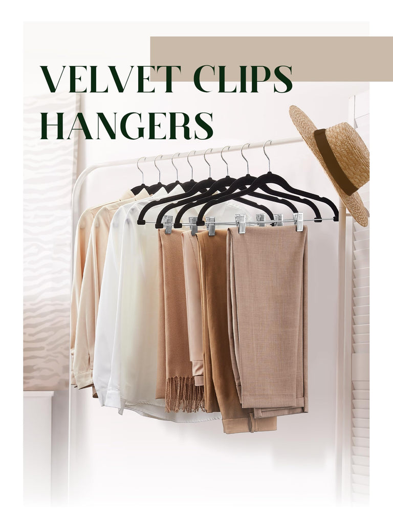 Velvet Pants Hangers 36 Packs, Skirt Hangers with Clips - Black