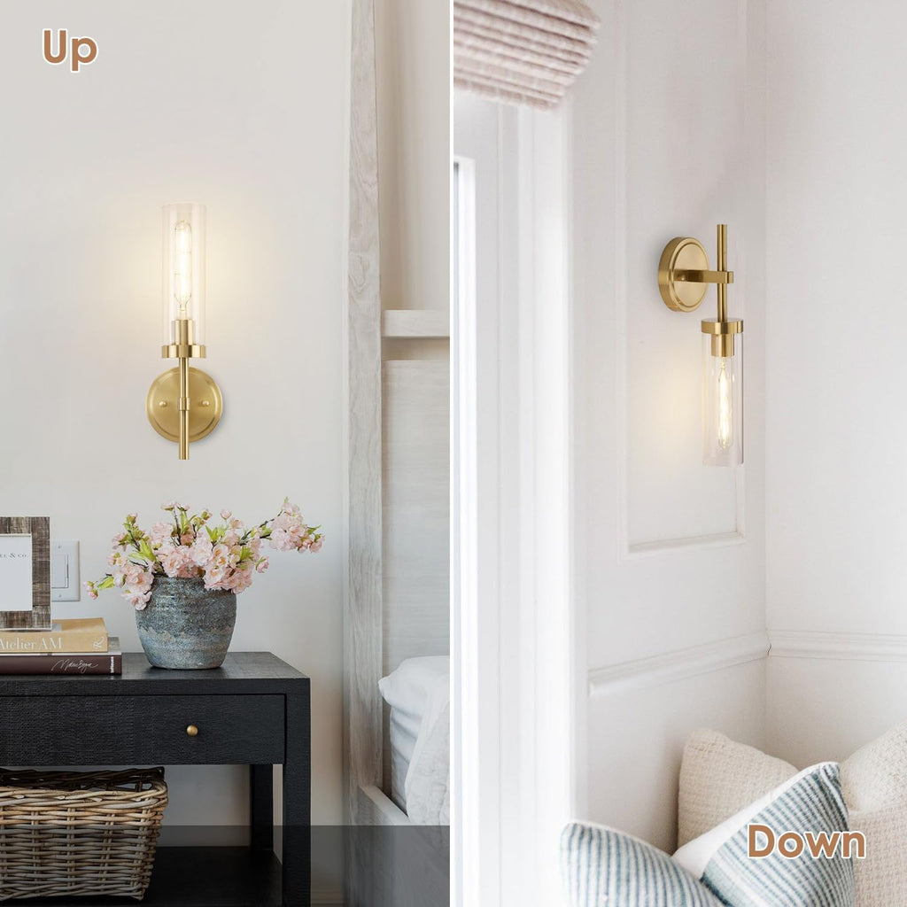 Hardwired Gold Wall Sconces Set of 2, Modern Bathroom Sconces Wall Lighting Vanity Light Fixtures with Clear Glass