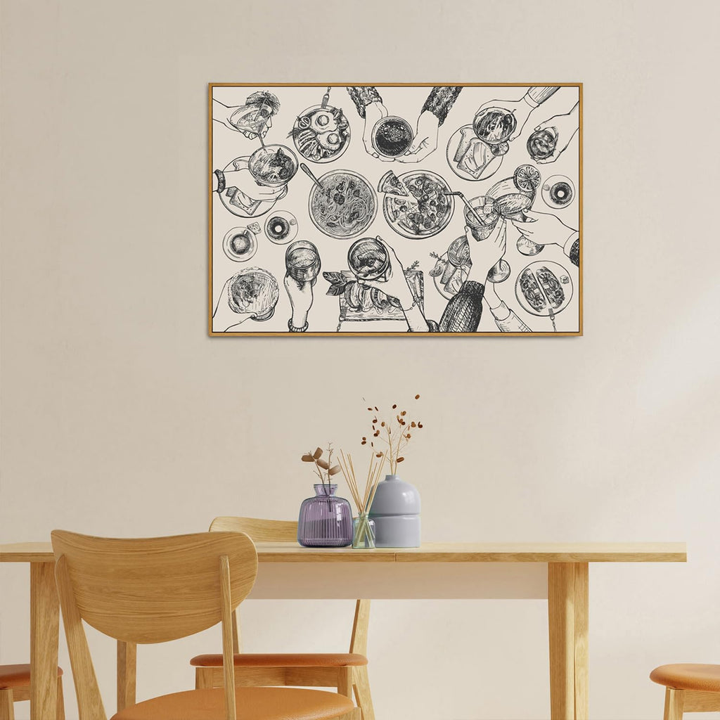 Framed Canvas Wall Art Vintage Print Cheers Friends Clinking Cute Minimalist Mid Century Modern Abstract Retro