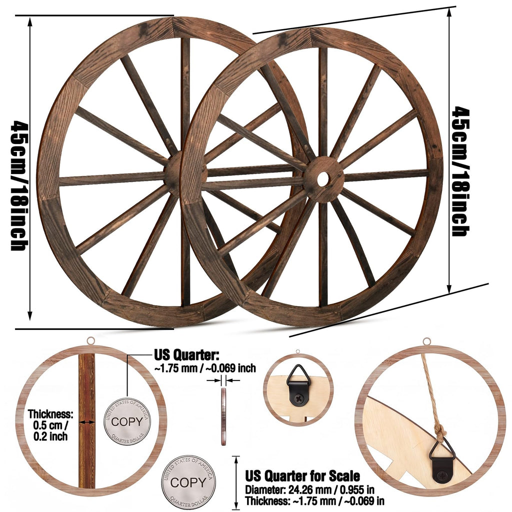 2 Pcs 18 Inch Wooden Wagon Wheel Decor, Western Rustic Decorations