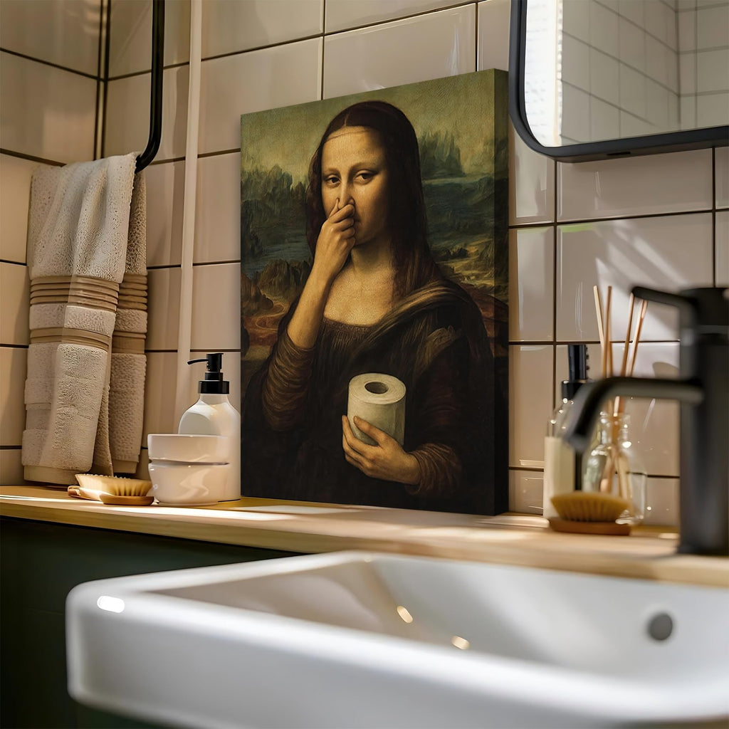 Funny Mona Lisa Bathroom Wall Art, Humor Amusing Bathroom Canvas Prints