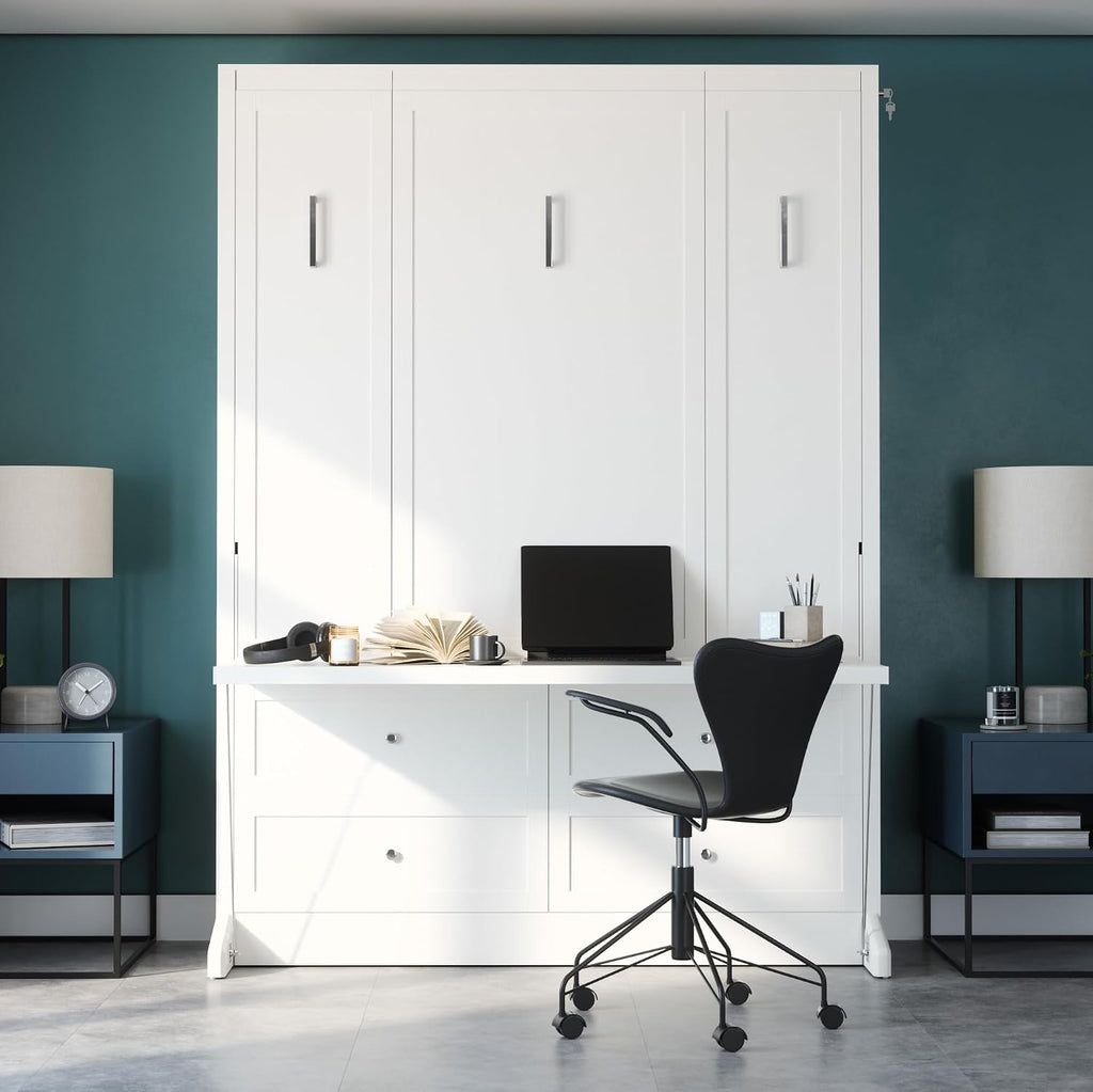 Queen Murphy Bed with Desk | Engineered & Solid Wood Construction | Smooth Painted Finish - No Melamine Used