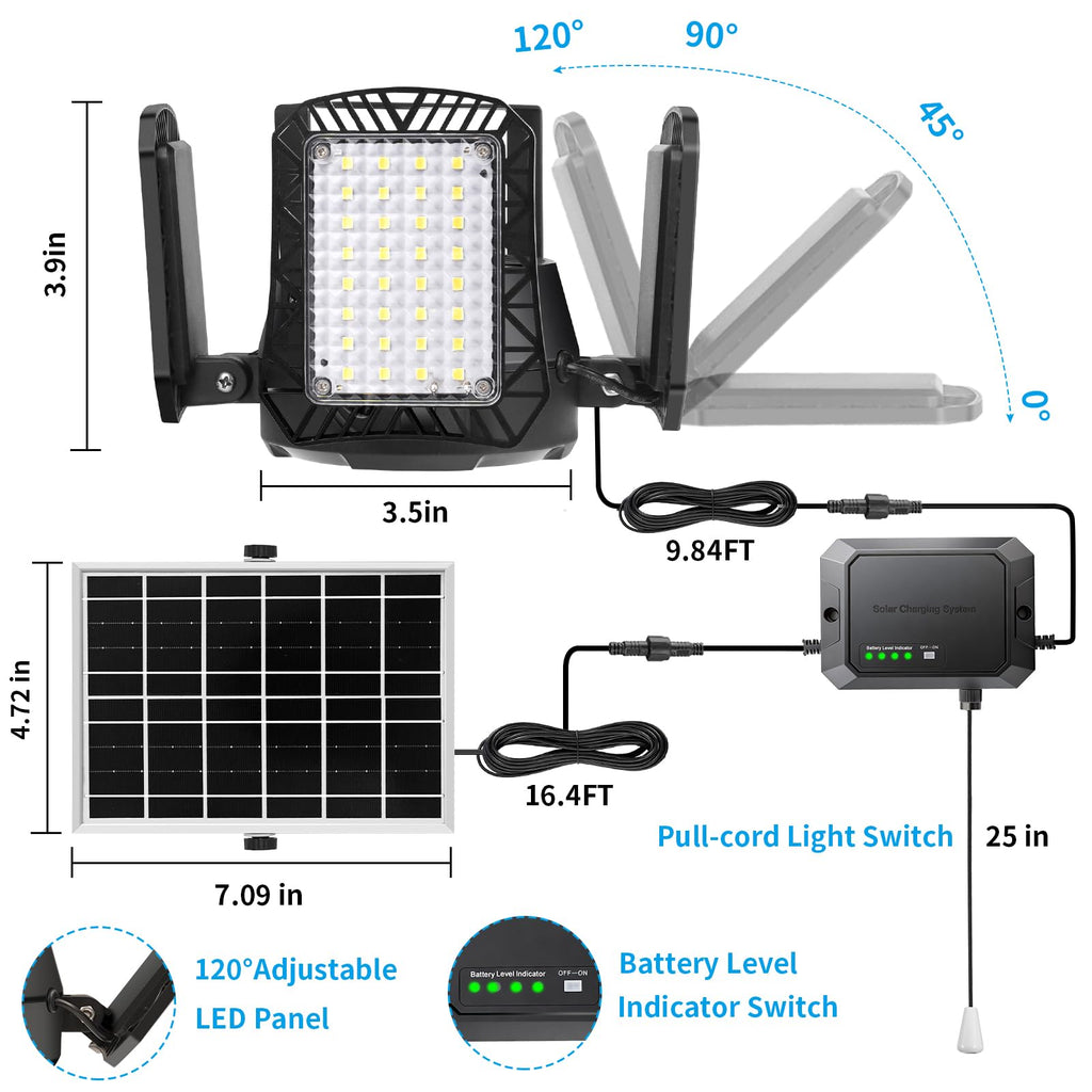 Solar Shed Lights Indoor Outdoor with Pull String, Available All Day Solar Pendant Light, High/Low Brightness