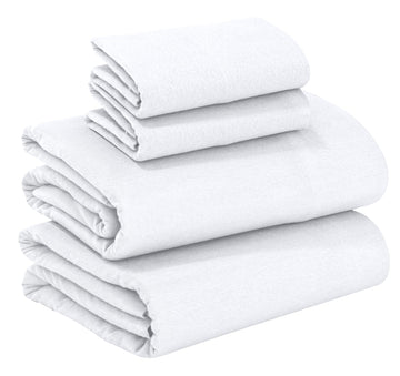 100% Cotton Flannel Sheets Queen Size, White, 4 Piece
