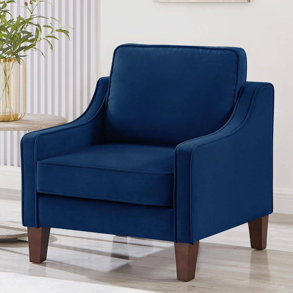 29" Modern Armchair,Living Room Single Seat Sofa,Upholstered Velvet Chair,with Wooden Legs, ,Navy