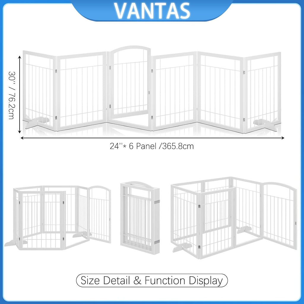 Dog Gate Indoor with Door, Freestanding, Foldable, 144" W x 30" H