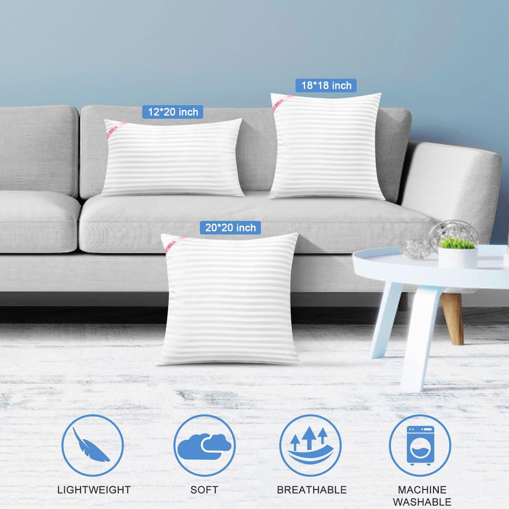 Throw Pillow Inserts, Machine Washable Pillows,Premium Polyester Fiber Fill for Sofa Bed & Decorative Cushions - Set of 2