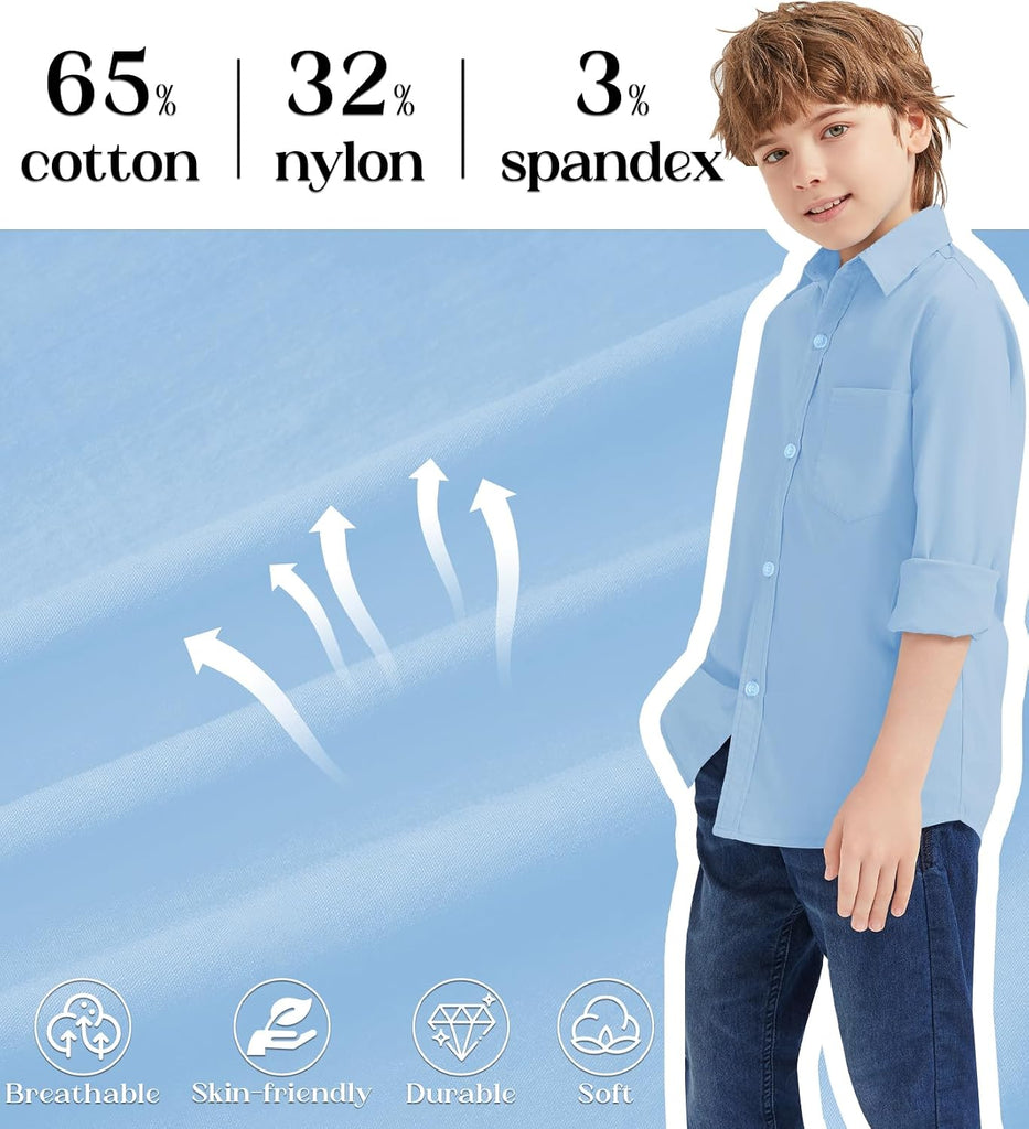 Boys' Long Sleeve Button Down Toddler Dress Shirt Oxford Uniform Shirt