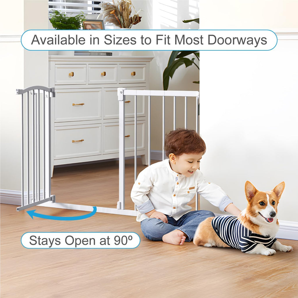 Great Gates Pet Gate - Durable Steel Gate for Stairs - Self-Closing Door & 2-Step Child Proof Lock - Wall-Friendly