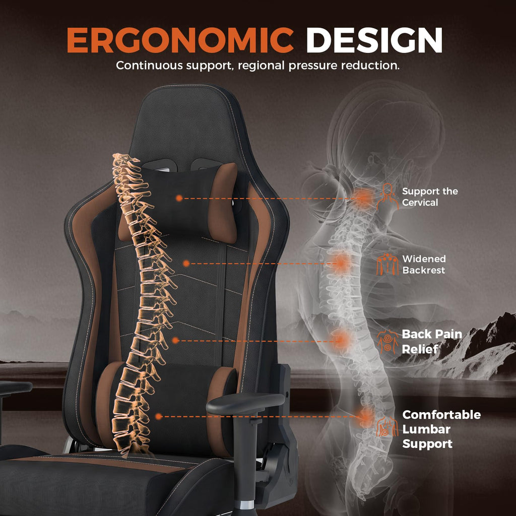 Gaming Chair High Back Ergonomic Computer Chair with Breathable Fabric, with Lumbar Support, 8-Way Adjustable