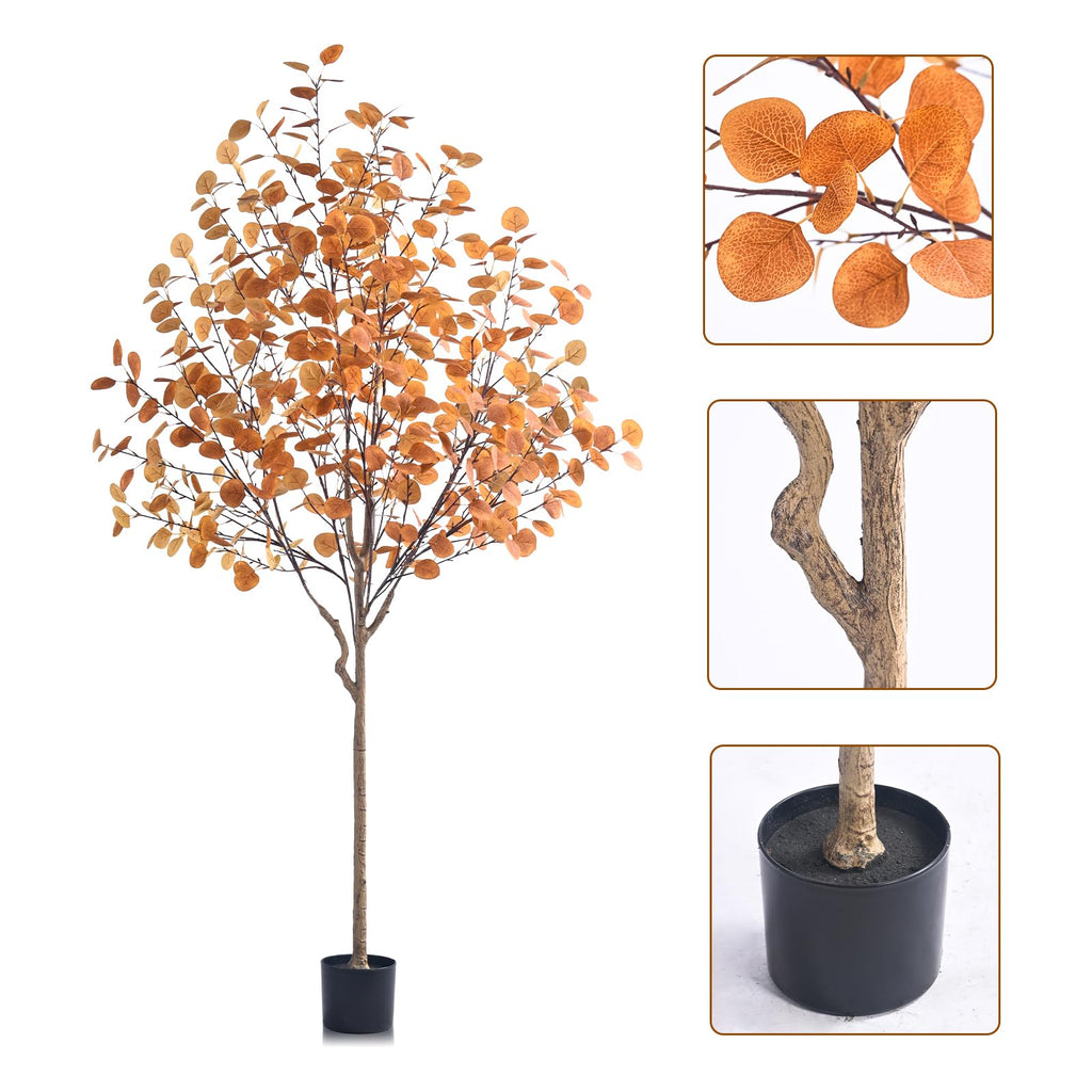 Artificial Eucalyptus Tree for Fall Decor, 6 FT Fall Tree with Realistic Eucalyptus Leaves, Faux Eucalyptus Tree for