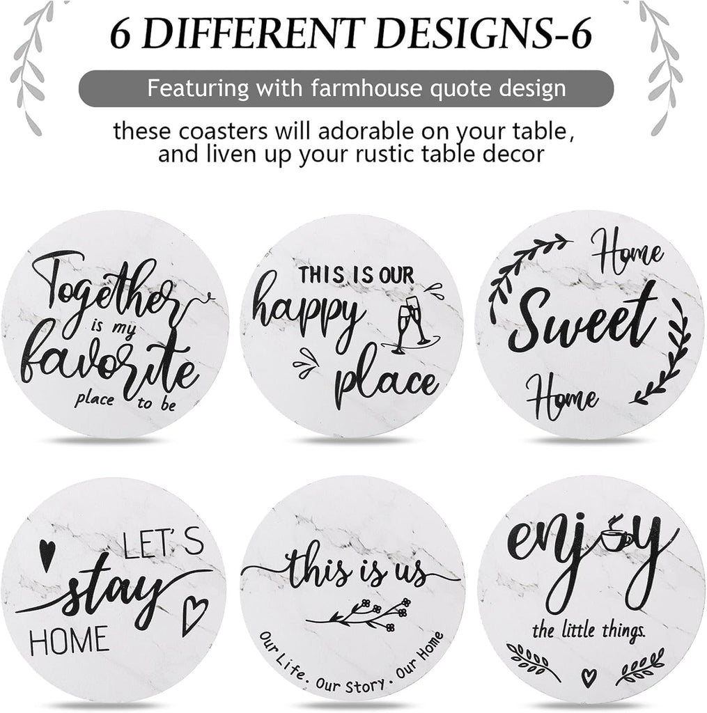 House Warming Gifts New Home Farmhouse Coasters, Ivory - Set of 6