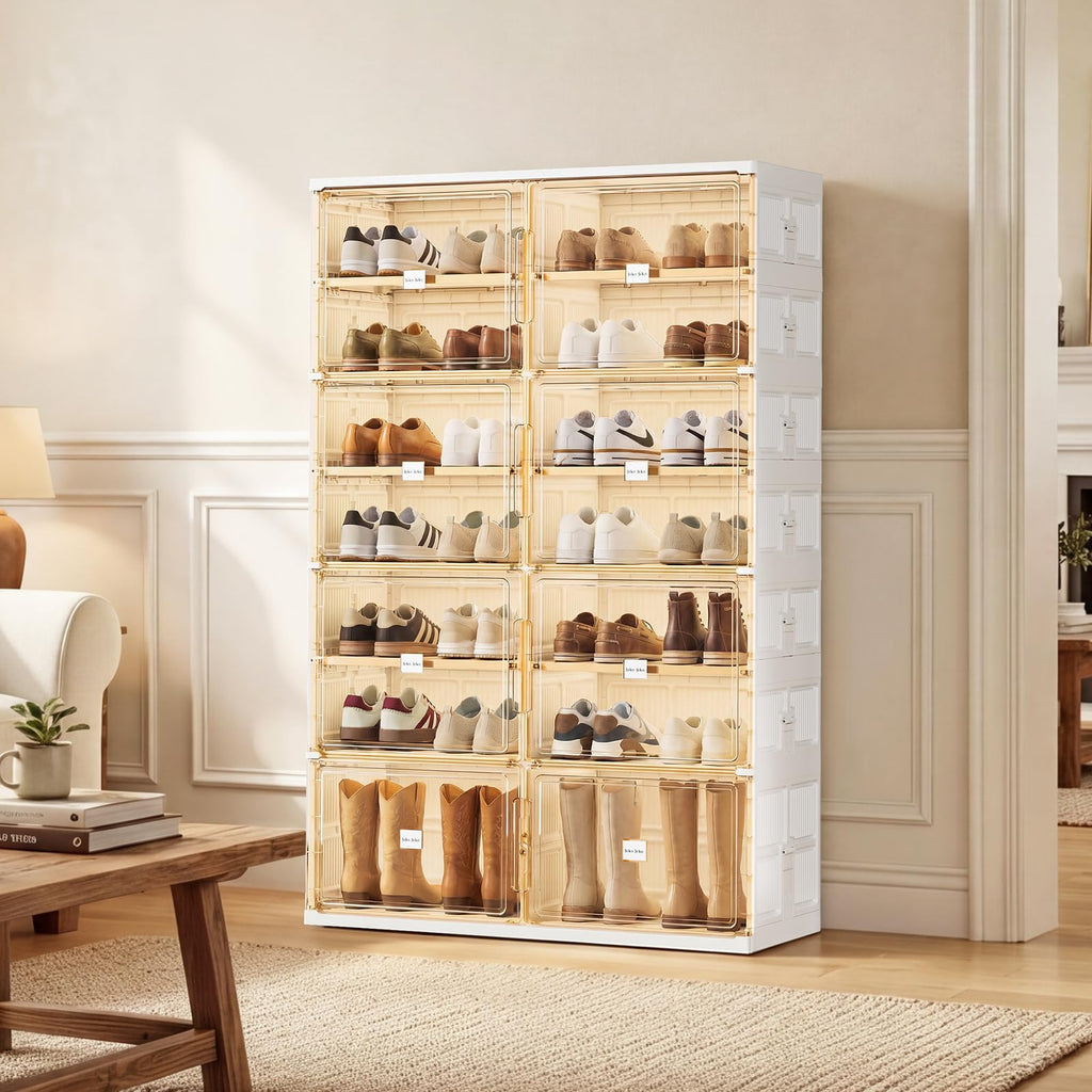 7 Tiers Foldable Boot and Shoe Storage Rack Cabinet for Closet Entryway, Large Collapsible Shoe Organizer with
