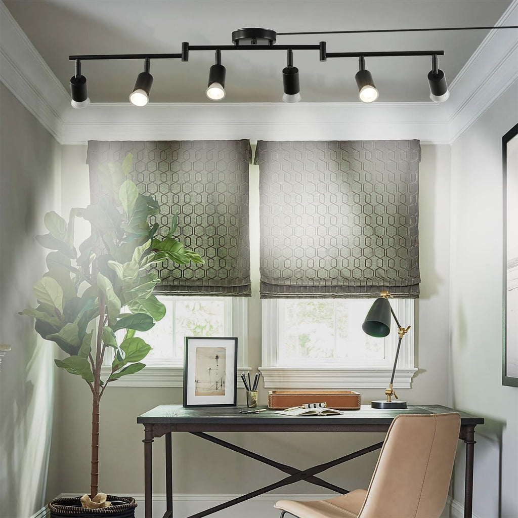 Dimmable Plug in Track Lighting,Plug in Ceiling Light Fixture,Balck 6 Light Track Light with 16.4' Long Cord,Dimming