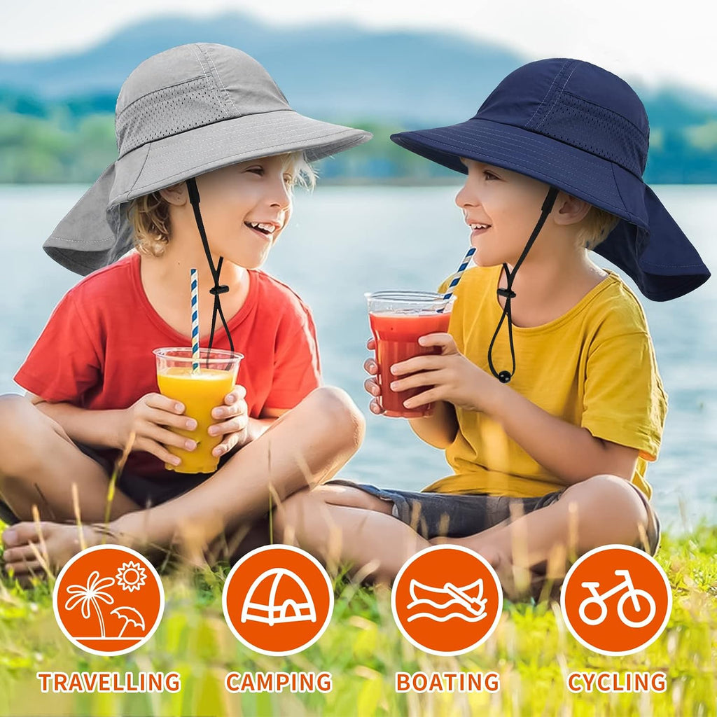 Toddler Baby Sun Hat Kids Summer Beach Essentials Adjustable Beach Hats with Bucket Wide Brim for Boys Girls Age 0-14