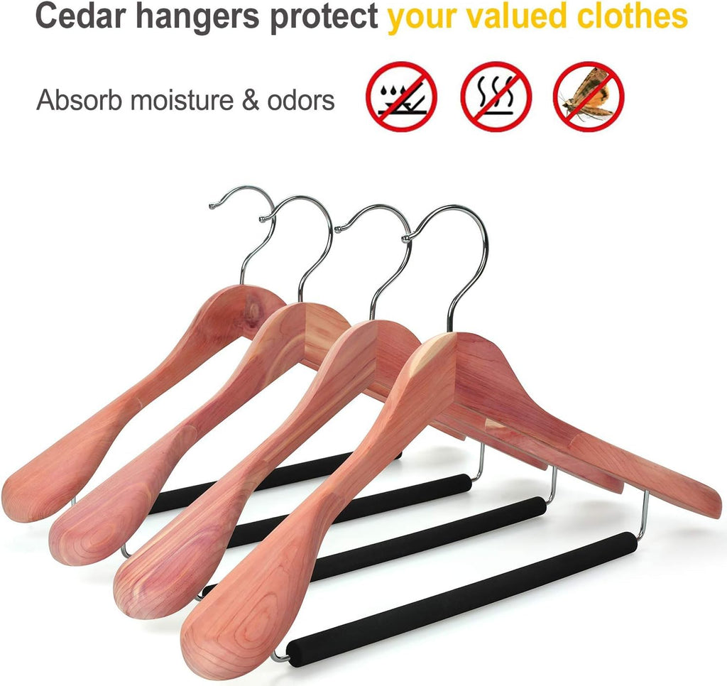 Unfinished American Red Cedar Wood Coat Suit Hangers, Luxury Wooden Jacket Clothes Hangers, Wide Shoulder with Black