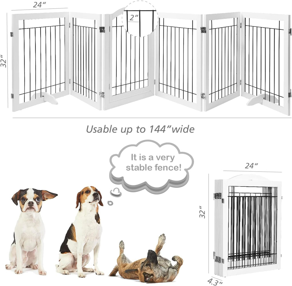 Dog Gate Indoor with Door, Freestanding, Foldable, 144" Wide, 30" H
