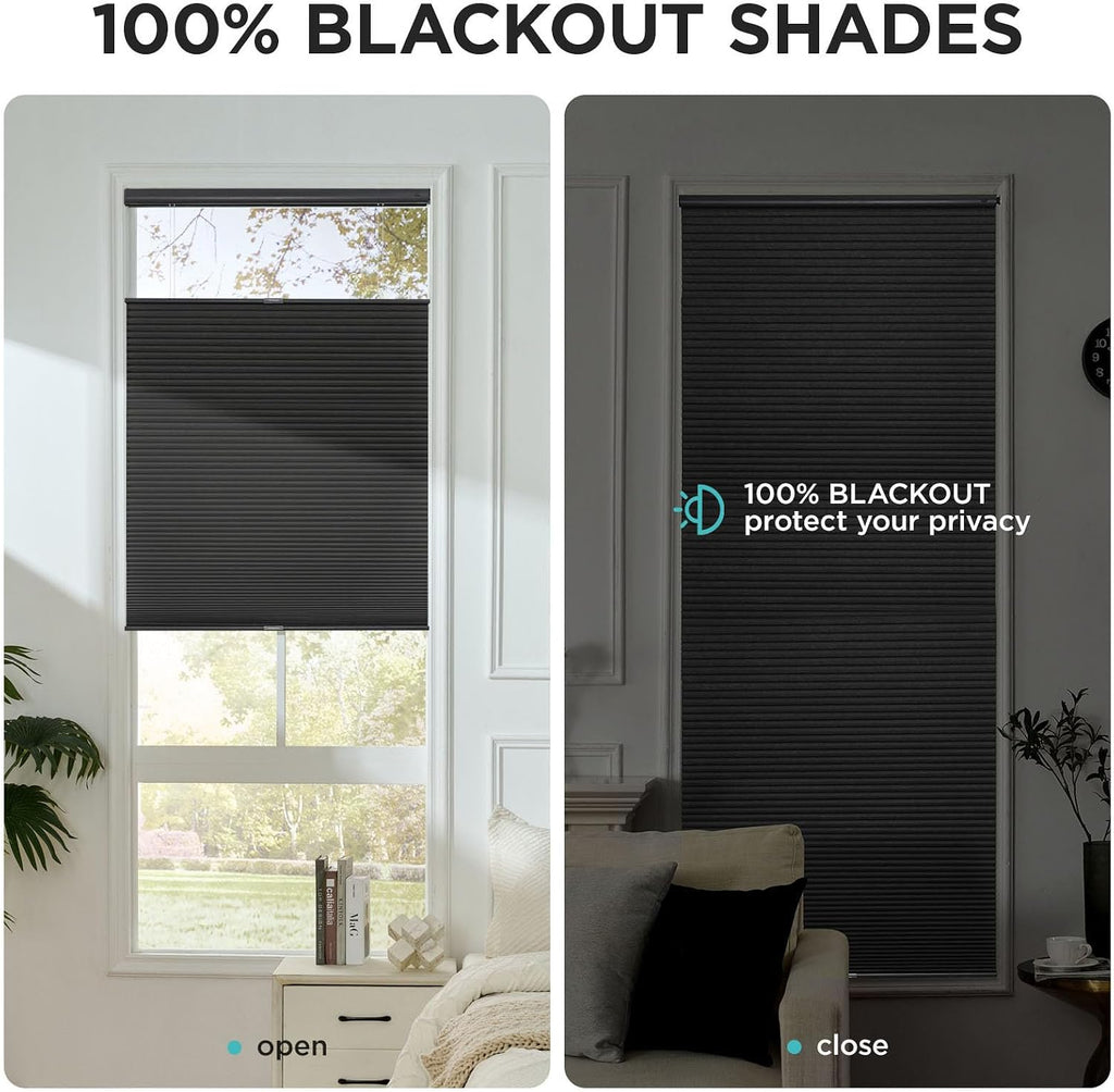 No Tools No Drill Blinds for Indoor Windows, Cordless Window Blinds Cellular Shades Top Down Bottom Up Blackout