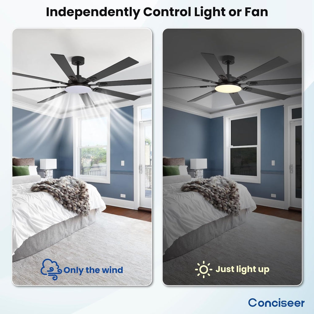 72 Inch Ceiling Fans with Lights and Remote, Dual Color 8 Blades