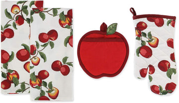 Kitchen Gift Set Collection, Pot Holder, Oven Mitt & 2 Dish Towels, Apple Orchard, 4 Piece