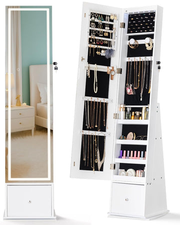LED Light Strip Swivel Freestanding Jewelry Cabinet, 61.8 in