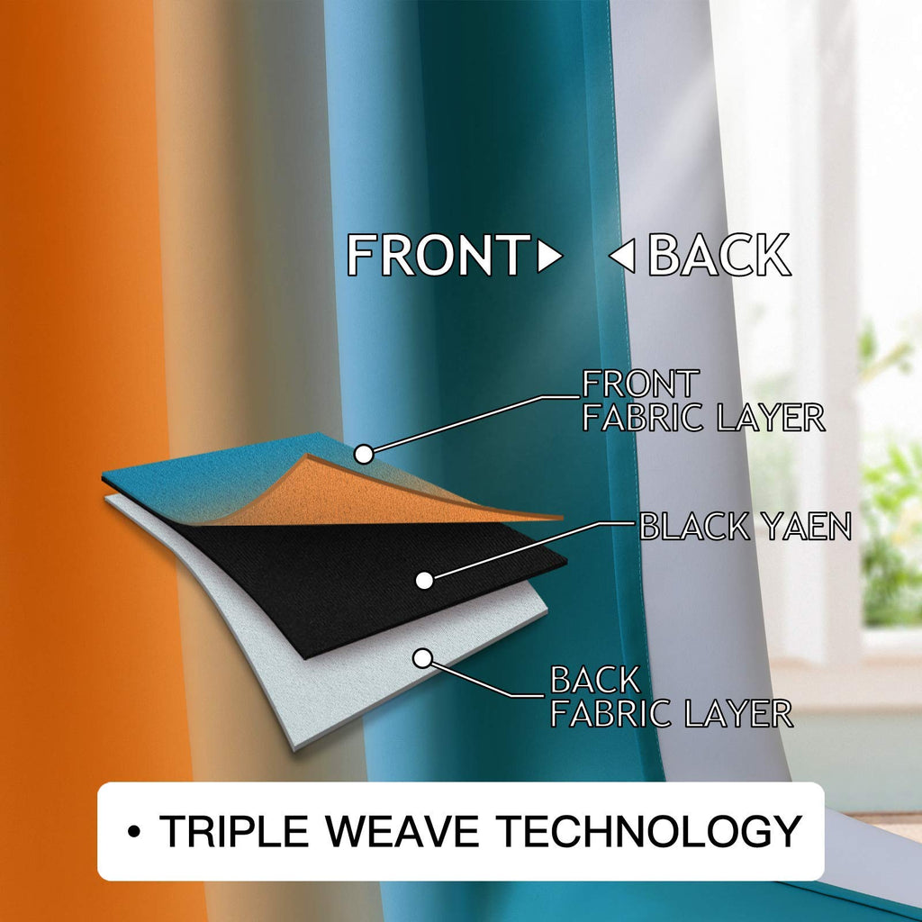Grommet Ombre Blackout Orange and Blue Curtains, W52 x L63 inch