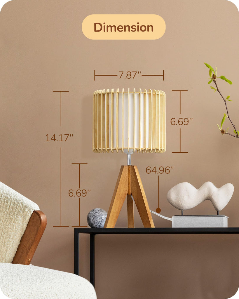 14.17" Small Table Lamp, Wood-Colored Hollow Shade, E26 Base