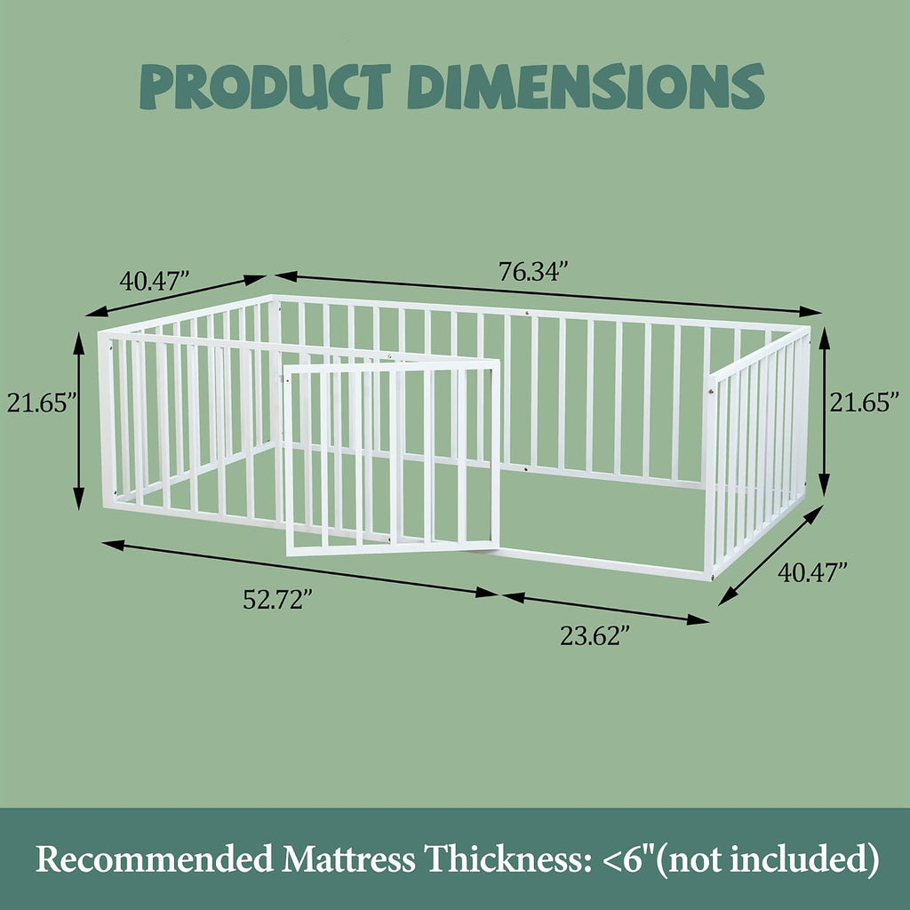 Toddler Floor Bed, Metal Montessori Bed for Kids, White