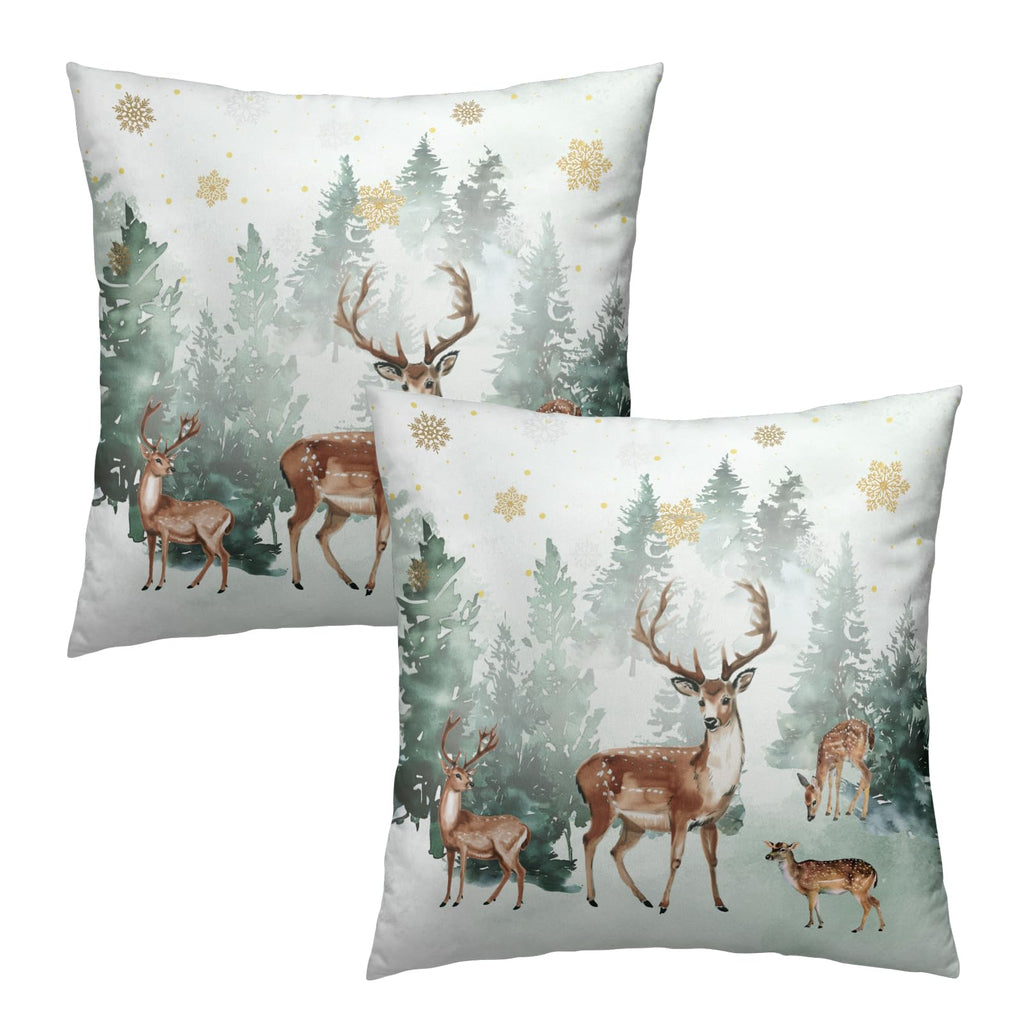 Winter Woodland Reindeer Deer Pillow Covers 18 x 18 Inch Set of 2 Xmas Tree Snowflake Holiday Cushion Case Decoration