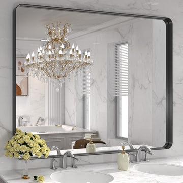 48x36 Inch Black Bathroom Mirror Metal Framed