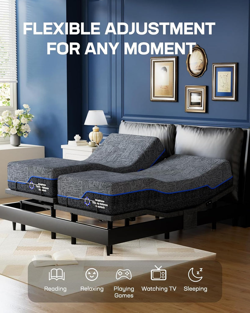 Split King Adjustable Bed Frame Electric Bed Bases with Massage