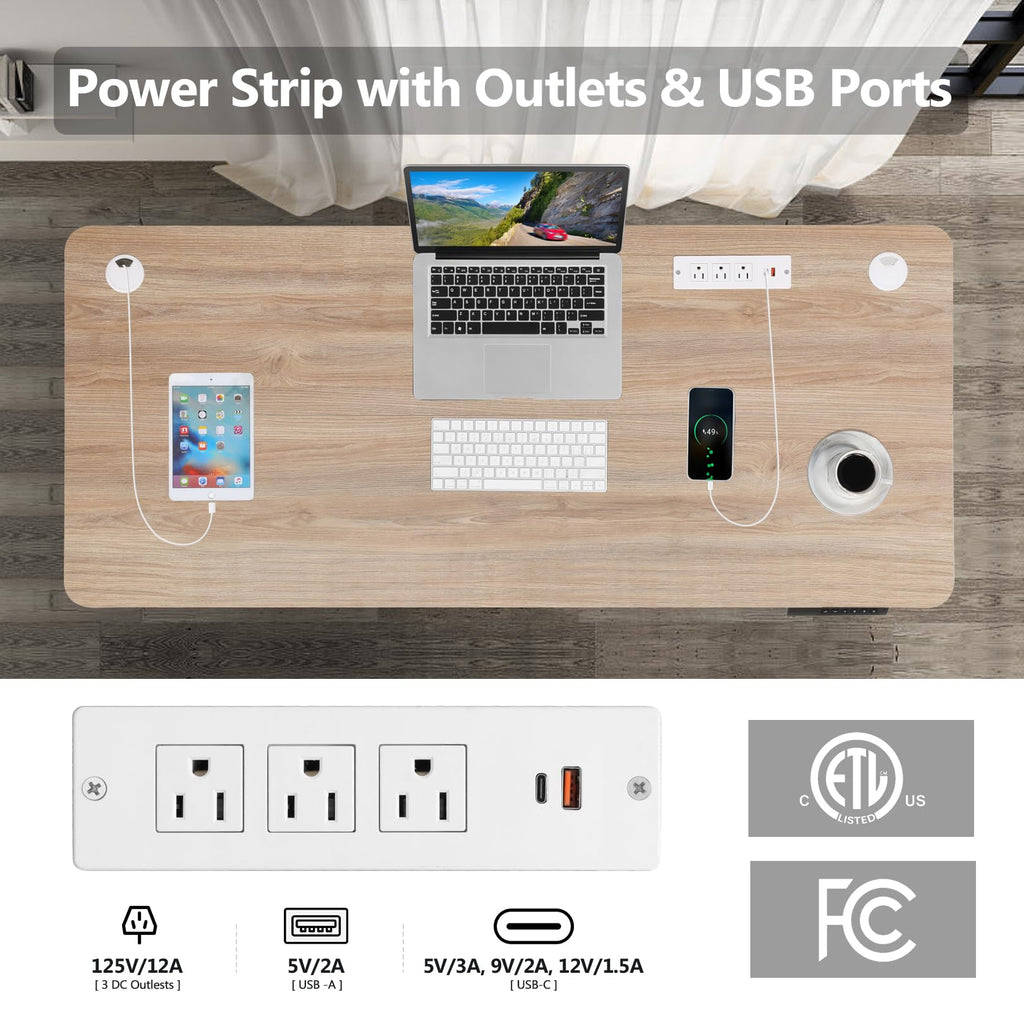 48 x 24 inch Standing Desk Electric Adjustable Height with Power Outlets, Stand up Desk with Wheels, Preset Heights