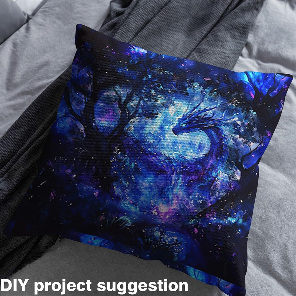 Blue Purple Dragon Fabric By The Yard, Ancient Jungle Upholstery Fabric, Magical Dragon Decorative Material, Mysterious