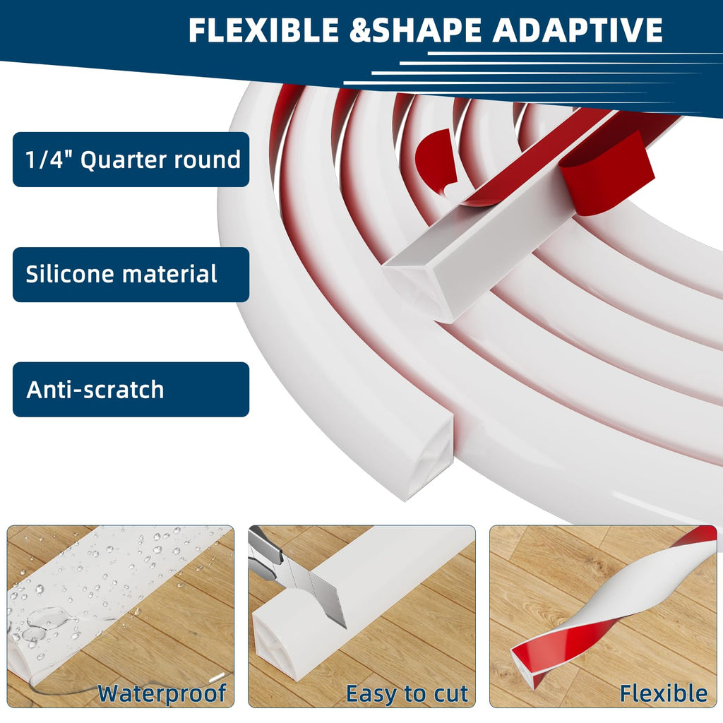 236'' Quarter Round Molding Trim, Peel and Stick Silicone Decorative Strip