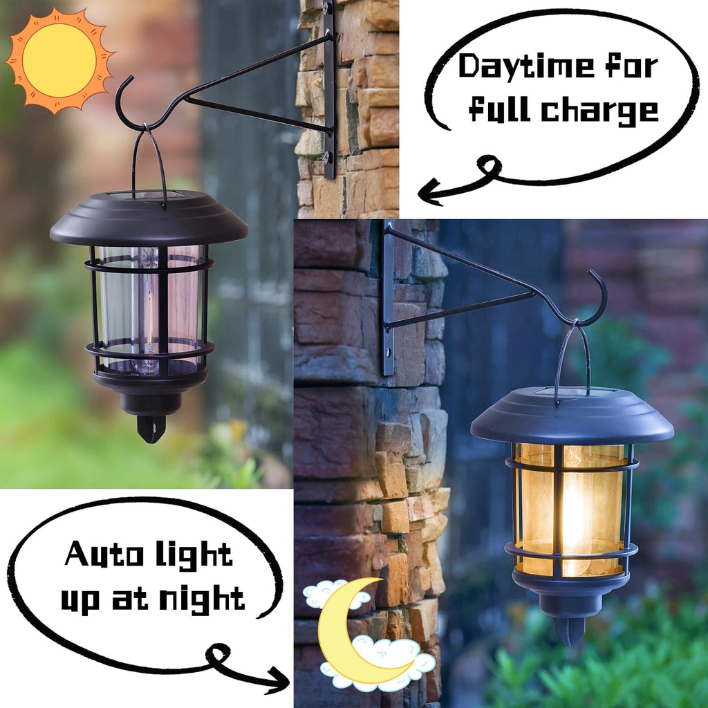 4 Pack Solar Lanterns Outdoor, Hanging Lantern Solar Garden Lights with Edison Bulb, Wall Mounted LED Light Auto