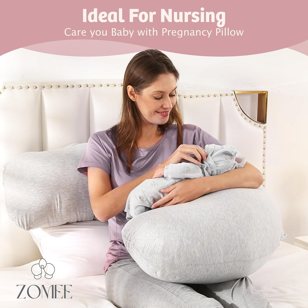 Comfort Pregnancy Pillow - J Shaped Maternity Pillow for Side Sleeping & Nursing Cozy Support for Neck,Head, Back and
