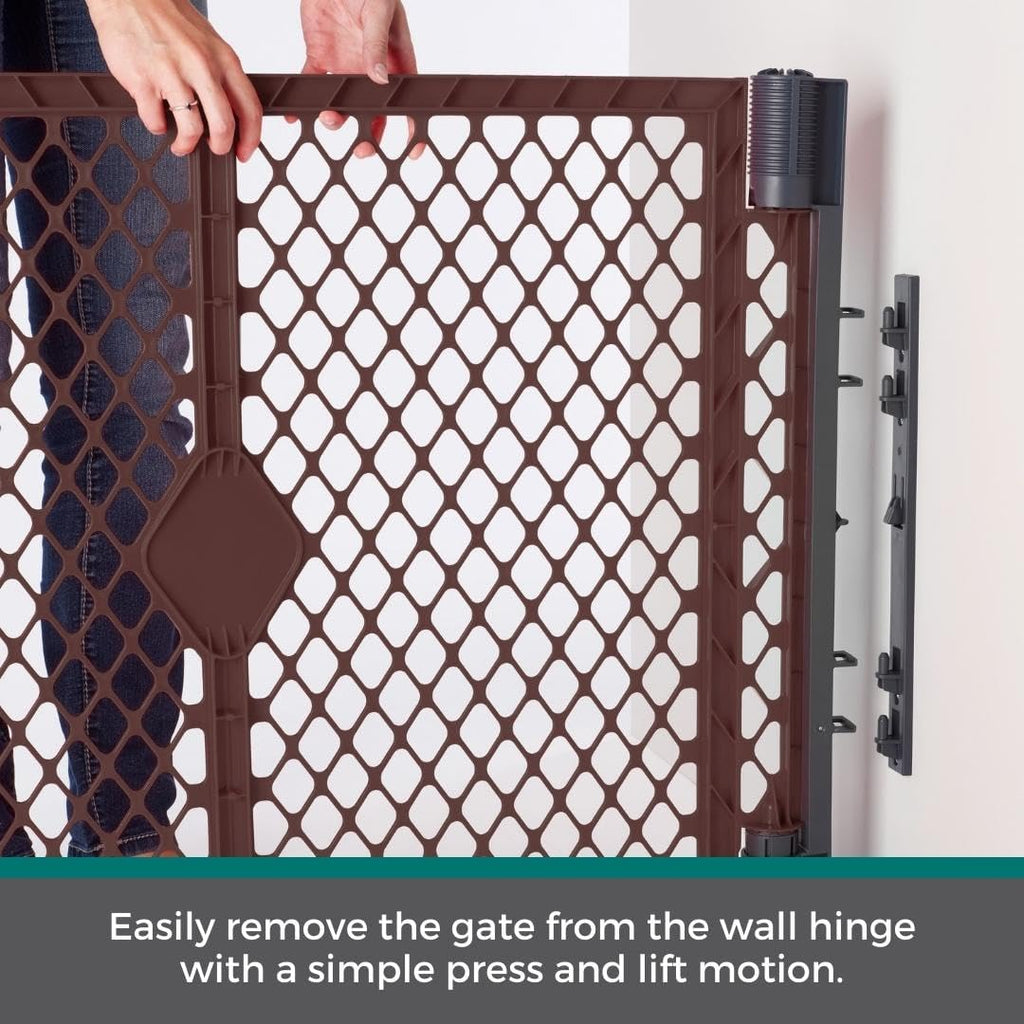 Extra Wide Dog Gate with Small Pet Door. 38.5" to 103.5" Wide. Cat Gate for Doorway. Made in USA. 26" Tall, Brown