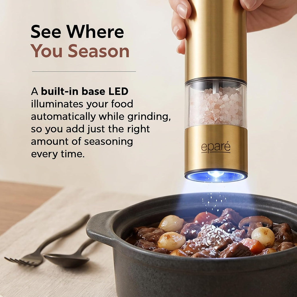 Electric Gold Salt or Pepper Grinder - Battery-Operated Pepper Mill