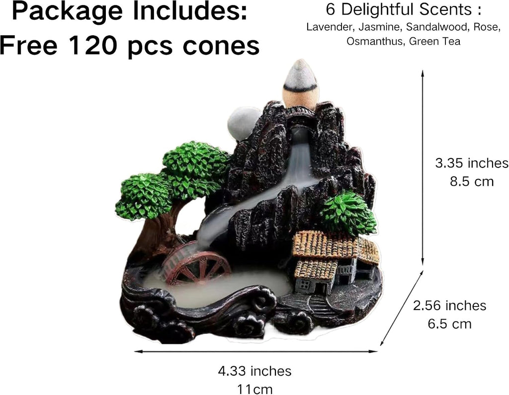 Handmade Incense Burner with 120 Cones, Waterfall Backflow Incense Holder, Fountain Decoration, Aromatherapy - Set of 5