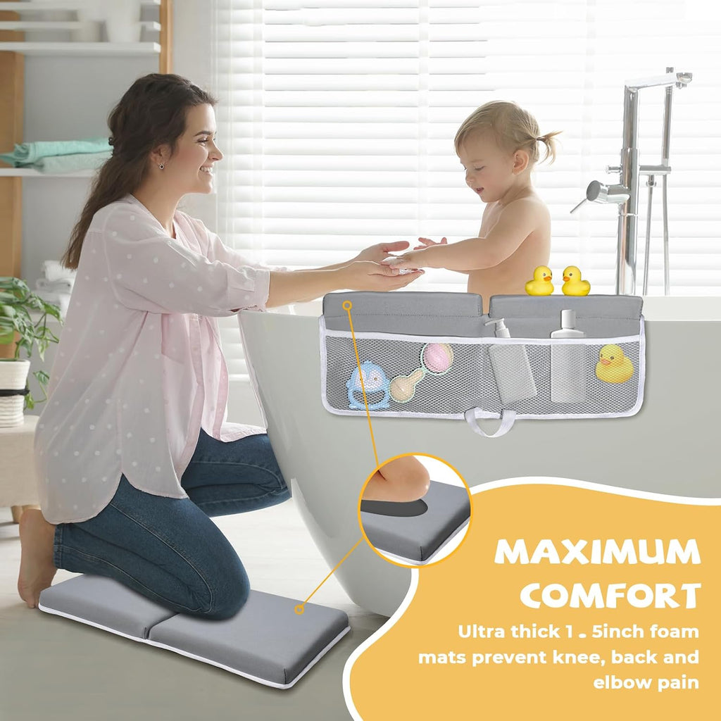 Bath Kneeler and Elbow Rest Pad Set, Quick Dry Baby Bath Kneeling Pad Thick Soft Non-Slip Baby Bathtub Mat for Baby