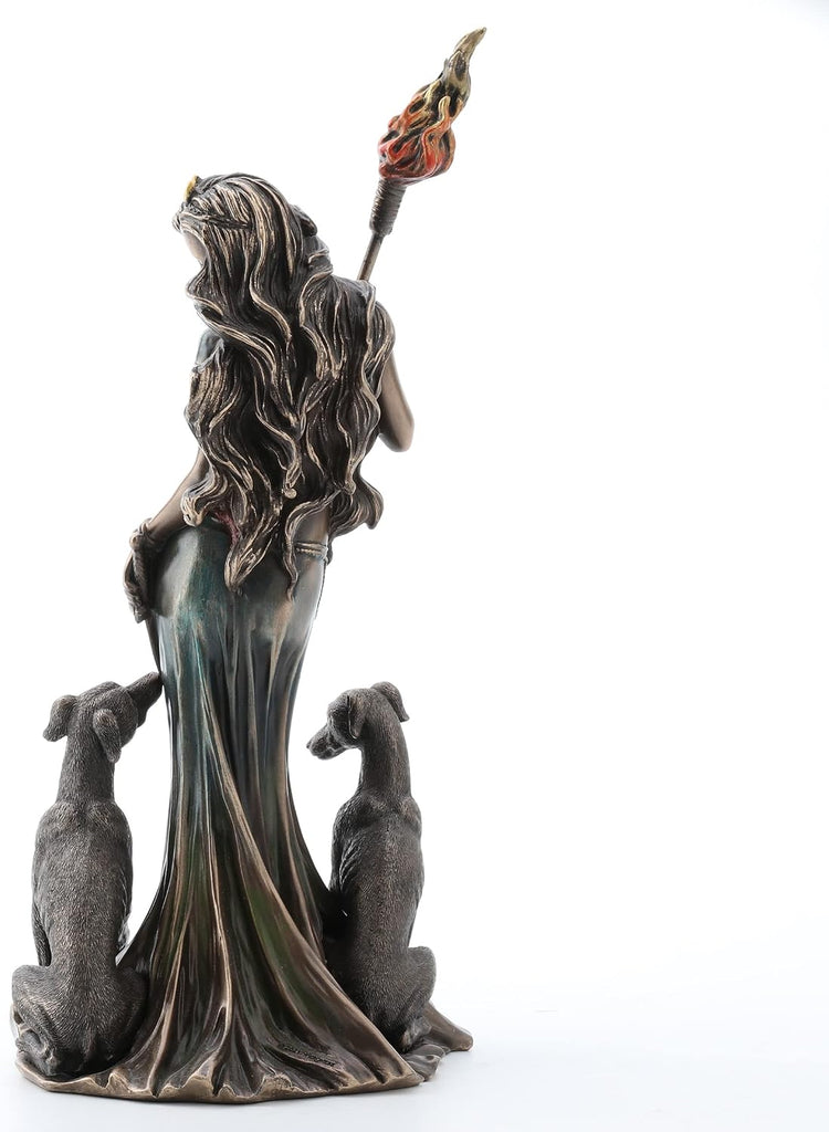 13 3/8" Tall Cold Cast Resin Antique Bronze Finish Hecate Greek Goddess of Magic with Her Hounds Statue Figurine