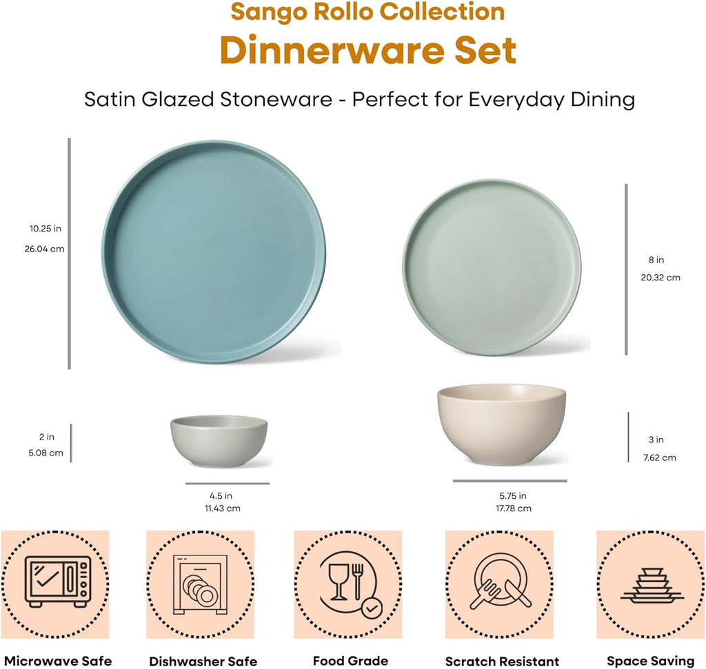 16-Piece Stoneware Dinnerware Set for 4, Satin Glazed Plates and Bowls Sets with Matte Finish, Ceramic Dish Set