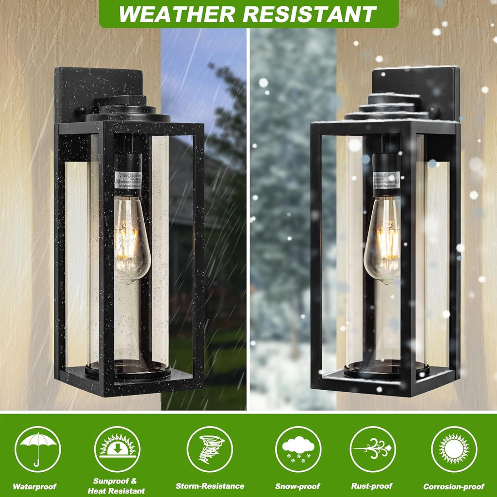 16inch Large Outdoor Wall Lights - 2 Packs Modern Black Exterior Light Fixture with Clear Glass Shade