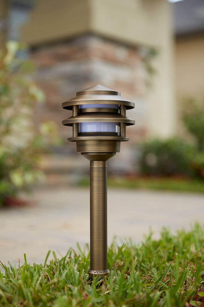 12V 3-Tier Brass Pagoda LED Path Light 4-Pack Expansion Kit (Bronze)