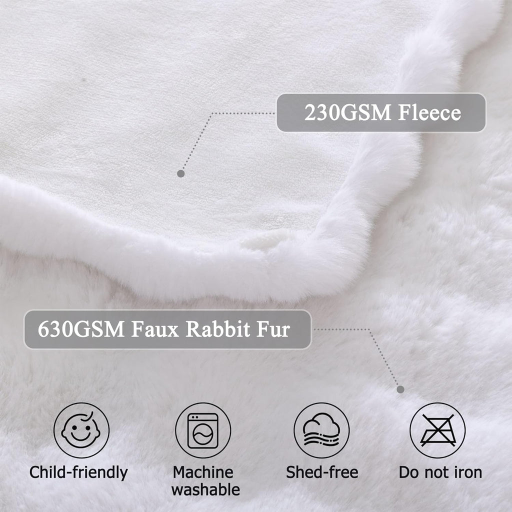 White Faux Fur Throw Blanket, 60x80inch | For Couch, Soft Fuzzy