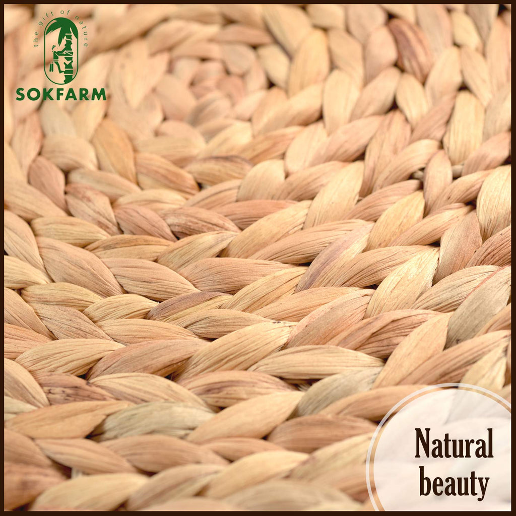 Round Woven Placemats Set of 10, 13.4 Inch Water Hyacinth Charger Plates with Clean Straight Rim, Bulk Handwoven