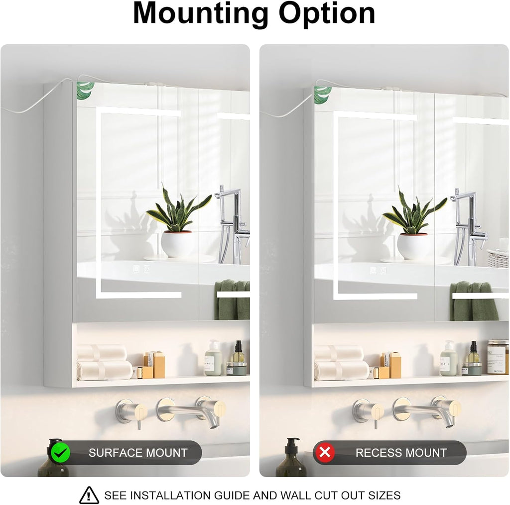 Lighted Medicine Cabinet with 2 Doors,Large Led Medicine Cabinet with Mirror,Anti-Fog, Wall-Mounted Bathroom Mirror