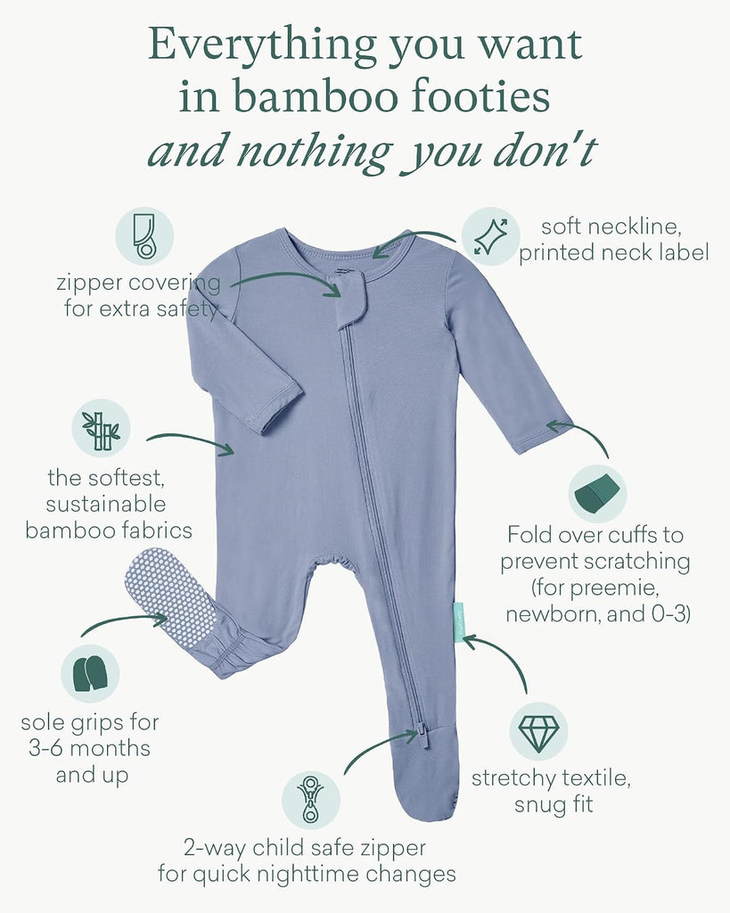 Bamboo Viscose Baby Zipper Footie Pajamas, 0-3-6-9