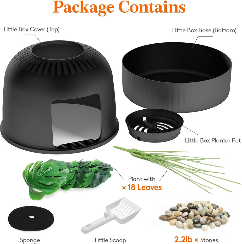 Hidden Plant Cat Litter Box with Plastic Scoop, Black